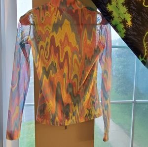 Psychedelic melting colors sheer mesh top
